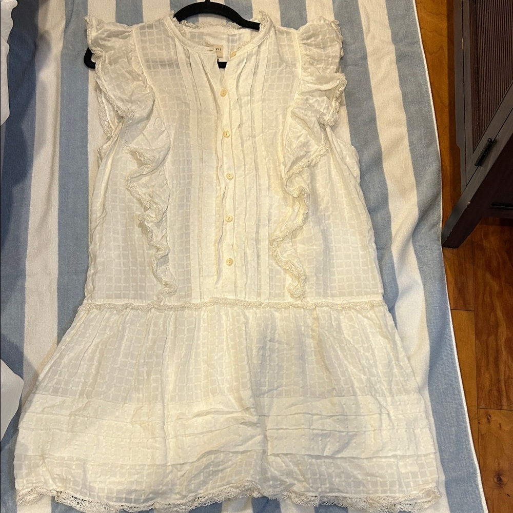 Chic White Ruffled Mini Dress - Picture 6 of 6